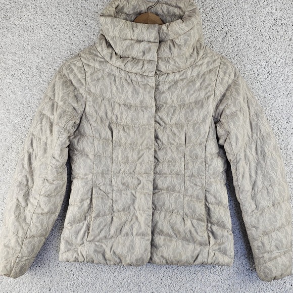 Eddie Bauer Jackets & Blazers - Eddie Bauer Goose Down Puffer Floral Lace Motif Snap Full Zip Jacket Size‎ Small